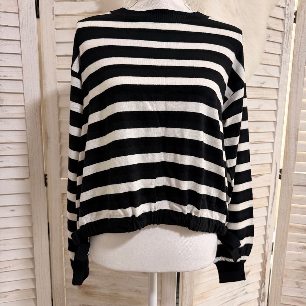 Sanctuary Black and White Striped Side-Tie Long Sleeve Pullover
